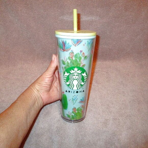 NEW Starbucks ARIZONA Cold Cup TUMBLER Venti 24 oz CACTUS Desert LID STRAW 2021 - Picture 1 of 8